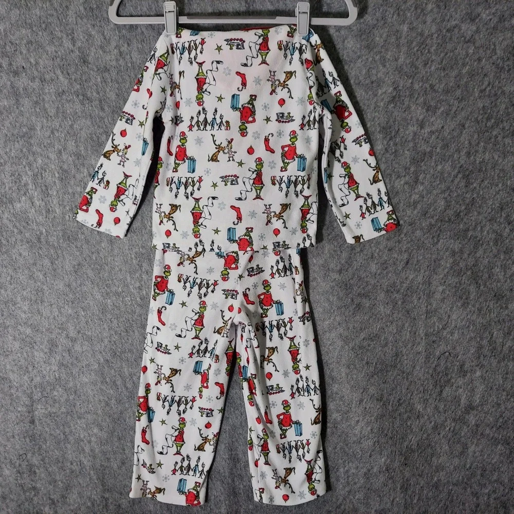The Grinch Christmas Kids 4T Pajama Set Button Top Pants Dr Seuss Holiday Outfit